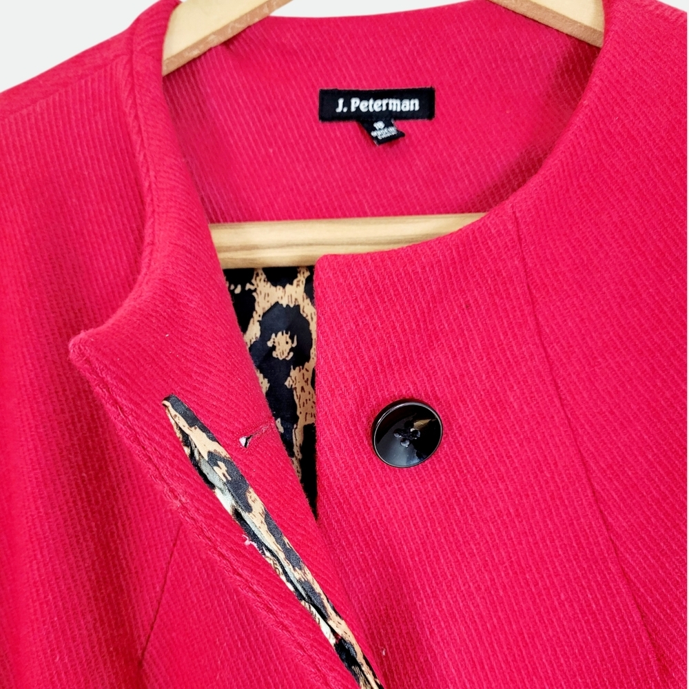 J. PETERMAN Third Act Wool Blend Coat Red w/ Leopard Print Lining Size 18 - Picture 6 of 11